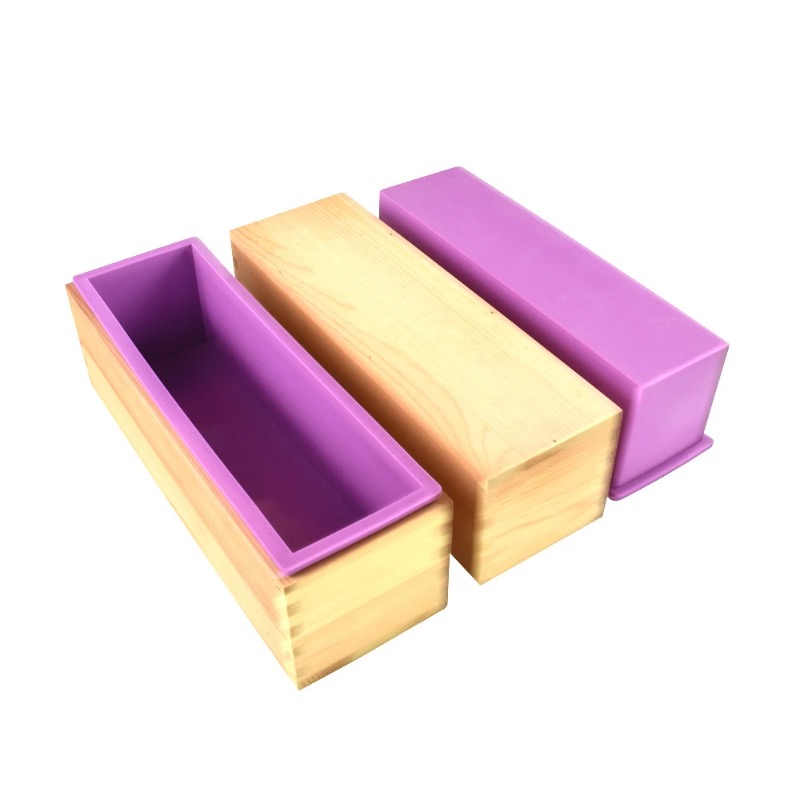 Soap Making Recipes - 柔軟なシリコン製石鹸型 長方形ローフデザイン 木製ボックス付き 石鹸作り用