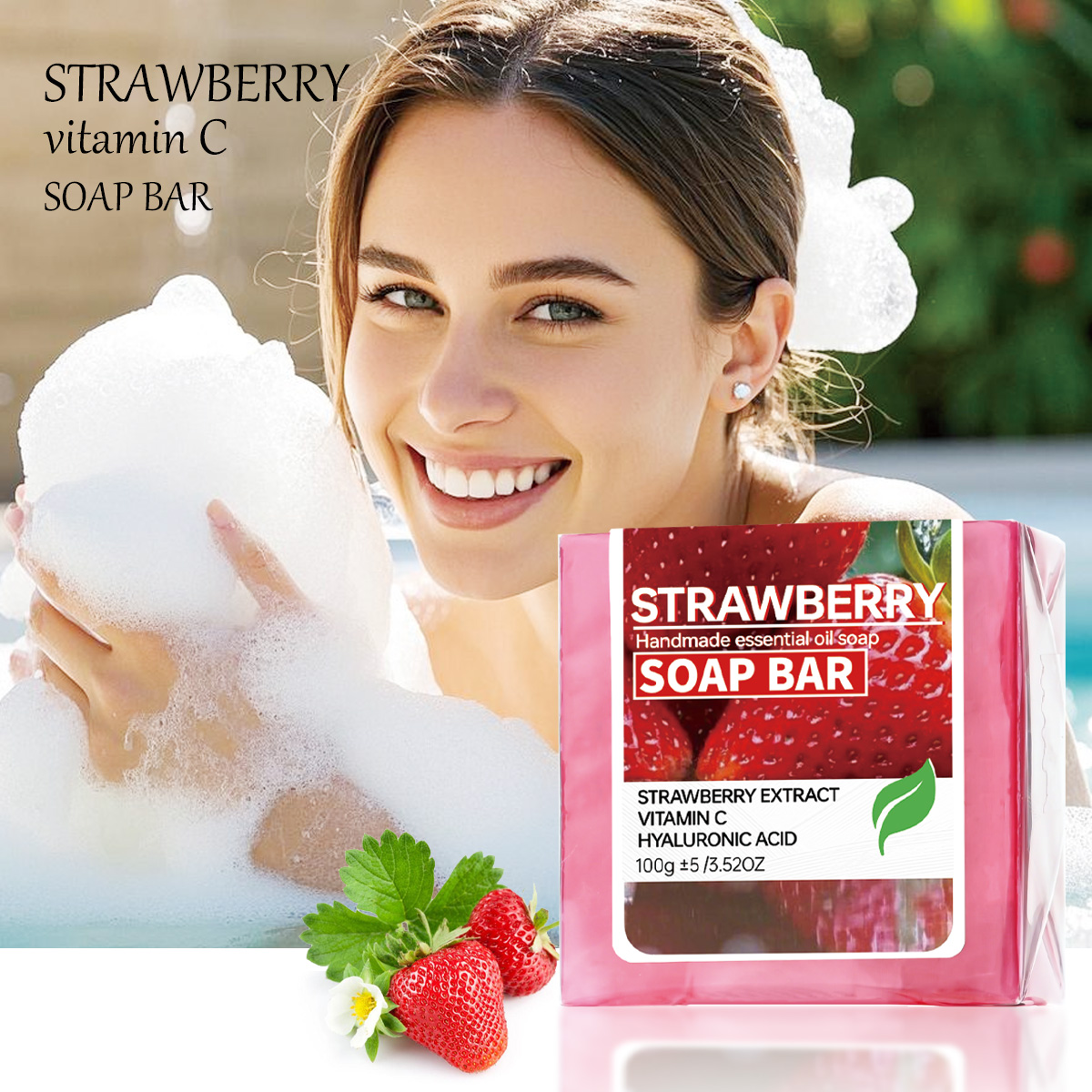 Castor Oil Soap - イチゴフルーツジャムピューレ精油石鹸手作り石鹸、洗顔・入浴用石鹸、フルーティーな香りの石鹸、スイータ