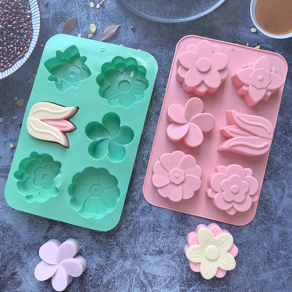 Soap Making Ideas - 様々な花の形をしたシリコンモールド、石鹸やキャンドル作り、ケーキ、チョコレート作りに適したベーキングモールド