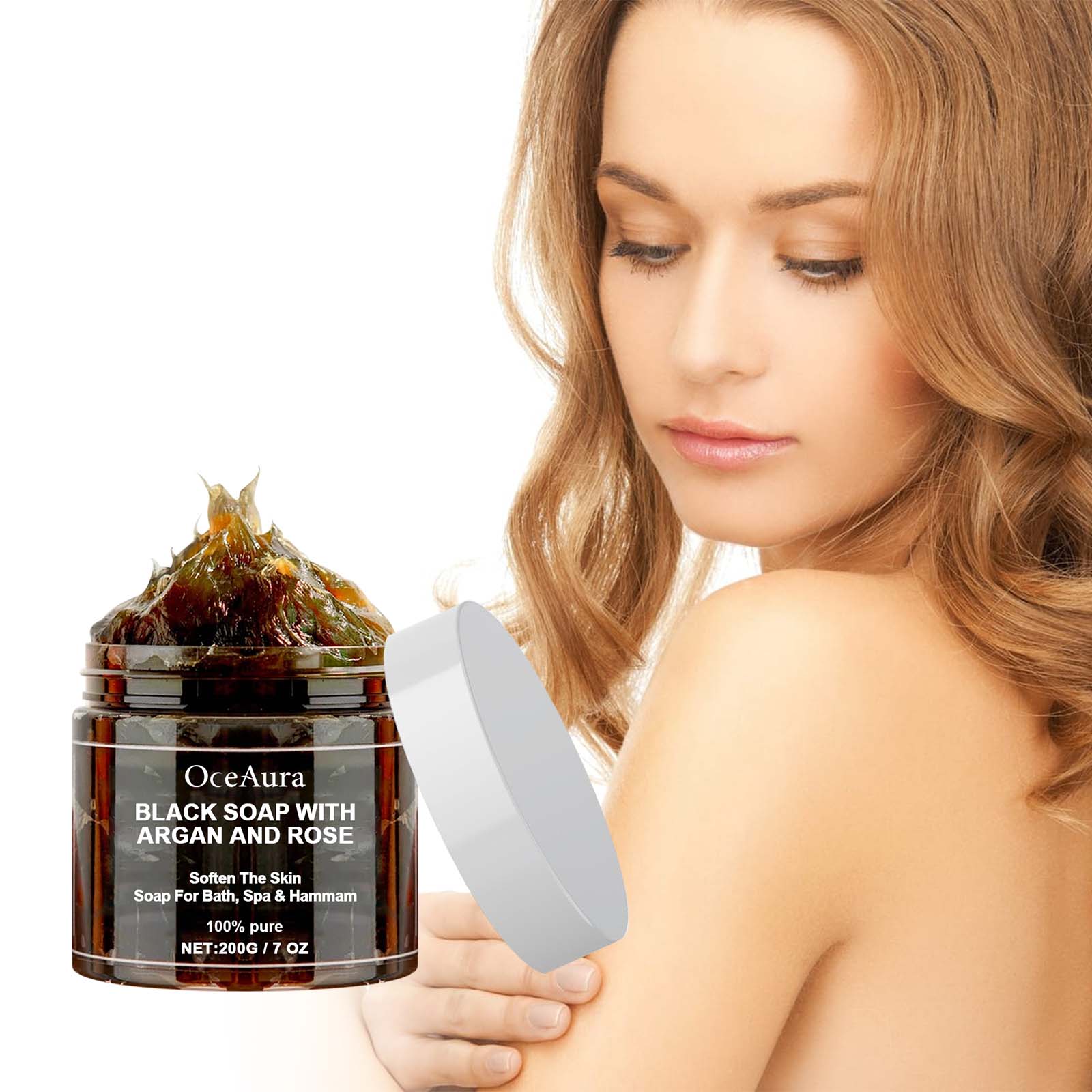 Castor Oil Soap - オセアウラ ブラックソープ アルガン＆ローズ配合 ブラックベルディソープ 角質除去 ボディスクラブ